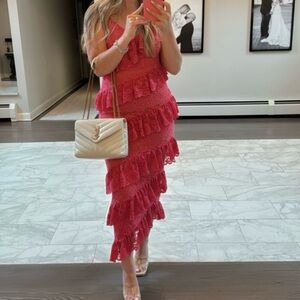 JLUXLABEL Fuchsia Lace Ruffle Maxi Dress